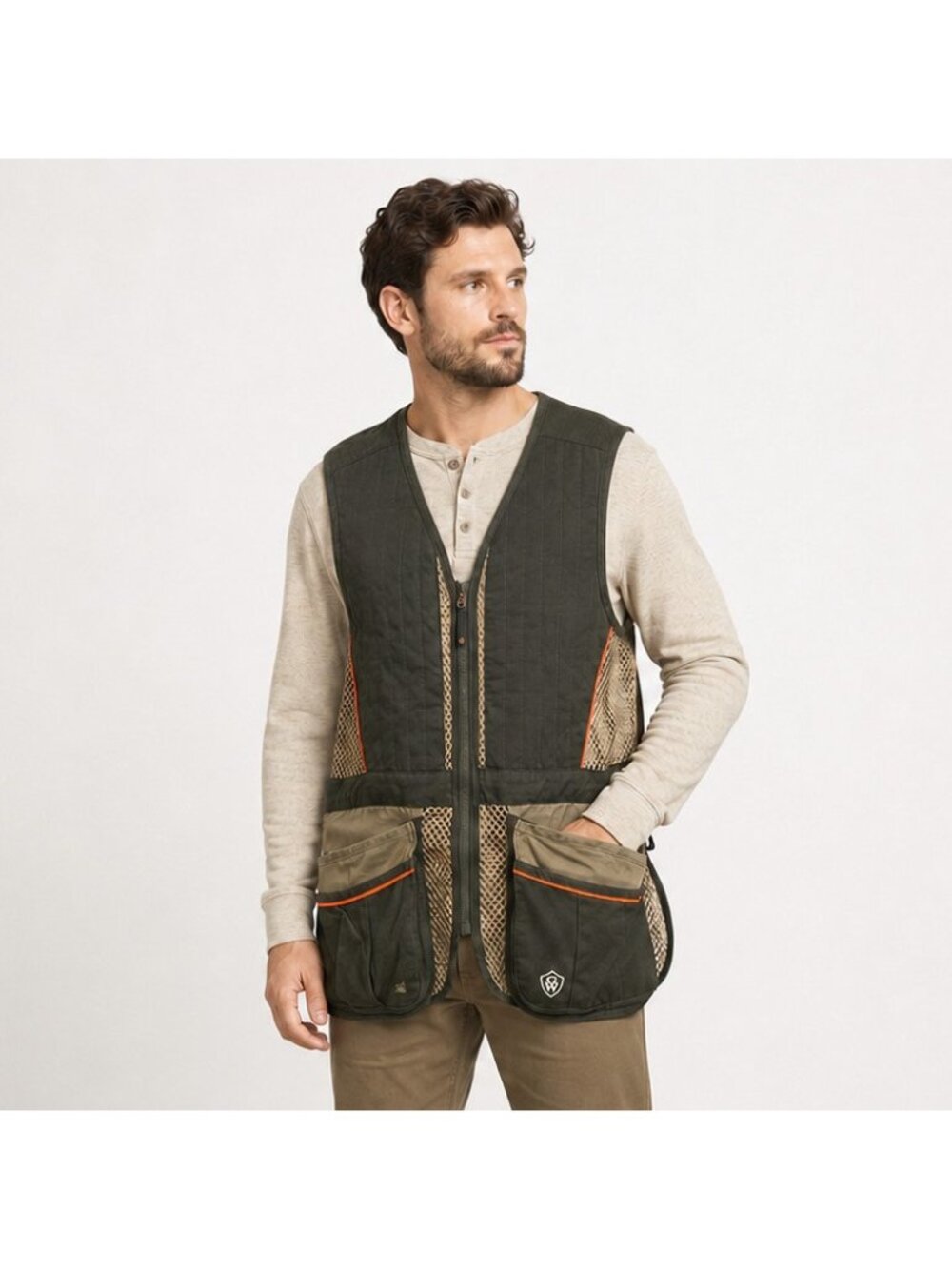Game Winner Mens S/M Shooting Vest Trap Green Tan Padded Mesh Pockets